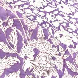 【50cm単位】ラベンダーホワイトフラワー　インド　ハンドブロックプリント生地  コットン 5枚目の画像