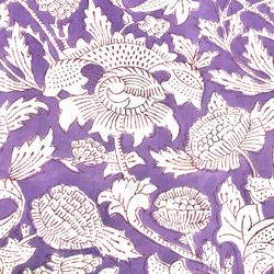 【50cm単位】ラベンダーホワイトフラワー　インド　ハンドブロックプリント生地  コットン 2枚目の画像