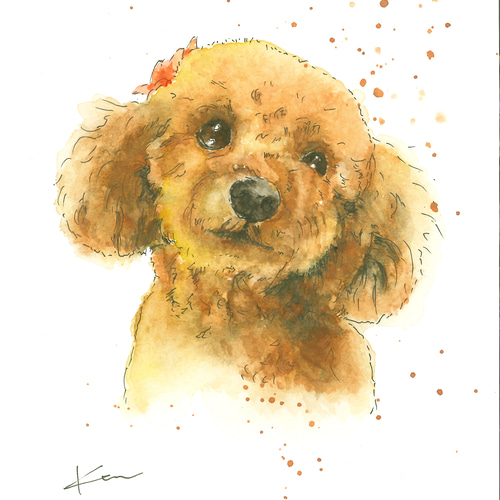 オーダーメイド サンプル 犬の絵 トイプードル 水彩画 絵画