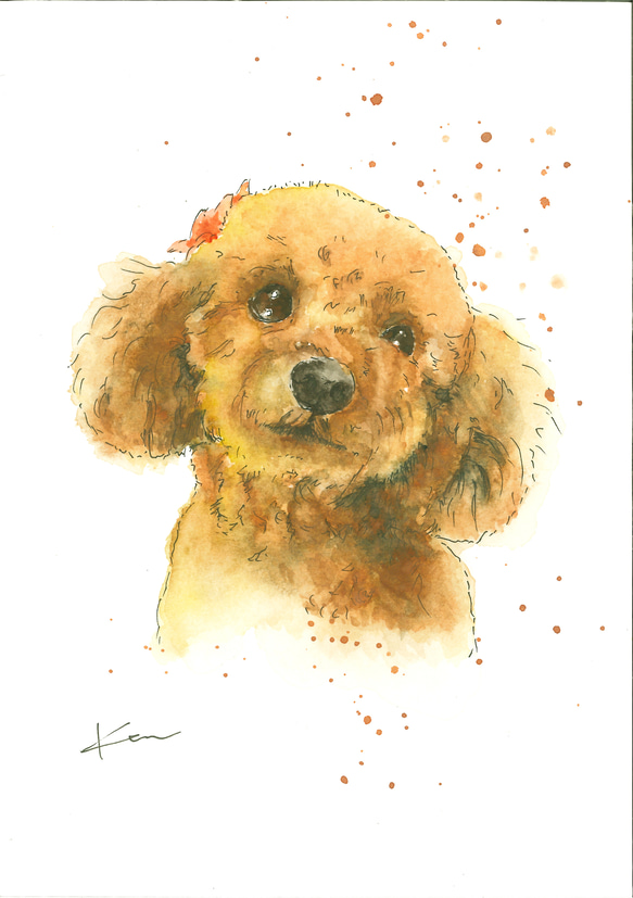 オーダーメイド サンプル 犬の絵 トイプードル 水彩画 絵画