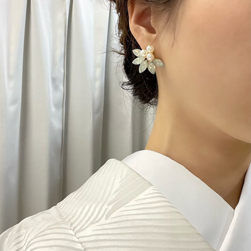 sou 和装ウエディングパールピアス/和服 着物 大人花嫁 イヤリングに
