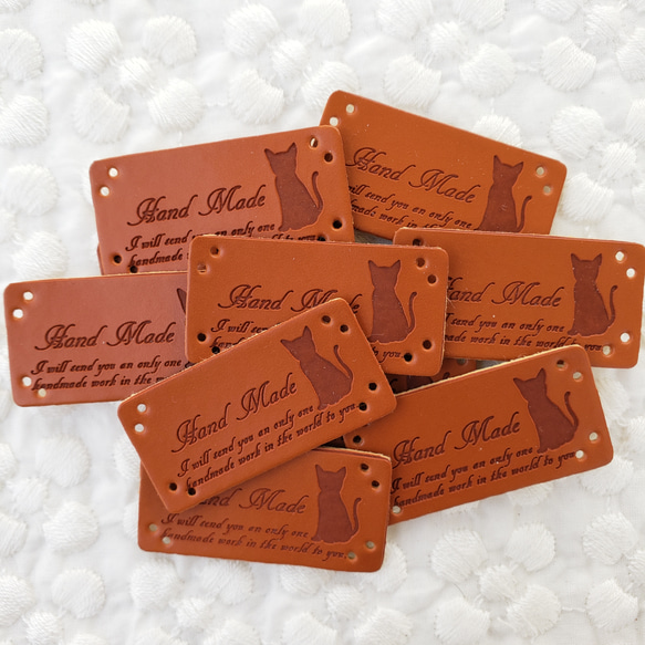 革タグ タグ ハンドメイド ねこ 猫 ネコ ロゴ 10枚セット T-324