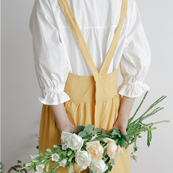 イエロー　黄色　綿　フレンチスタイル　丸い襟　バックストラップ　ワンピース　レディースエプロン　 4枚目の画像