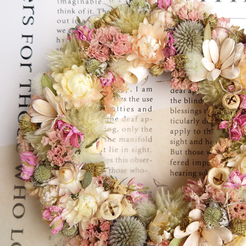 受注制作 ソーラーフラワーとルリタマアザミのアンティークリース