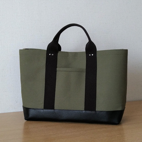 【Lサイズ】帆布トート　ボトルグリーン 【Sサイズ】帆布トート　グレープ 琉球帆布」ベーシックトート ライトM（ライトグレー＆オリーブ