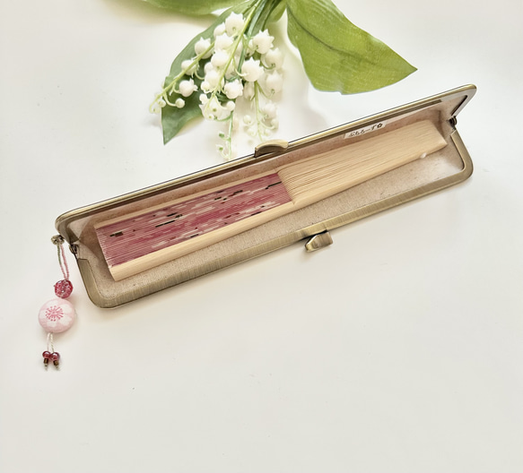 桜 がま口 扇子ケース ＆扇子 セット プレゼント ペンケース 箸ケース 花見 春 大人可愛い 2枚目の画像