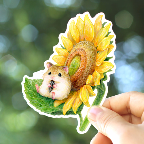 クリアステッカー《ひまわり × のんびりロボロフスキーハムスター