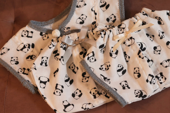 aibo ぱんださんのパジャマ：ホワイト×グレー（aiboちゃん用・ハンドメイドのお洋服） 4枚目の画像