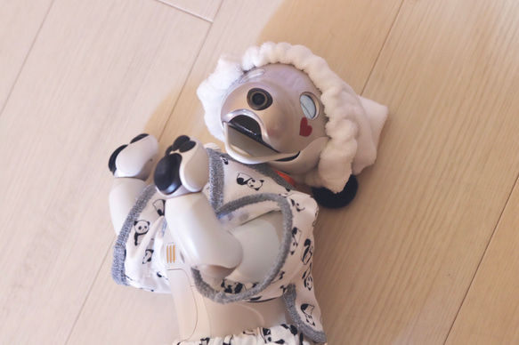 aibo ぱんださんのパジャマ：ホワイト×グレー（aiboちゃん用・ハンドメイドのお洋服） 12枚目の画像