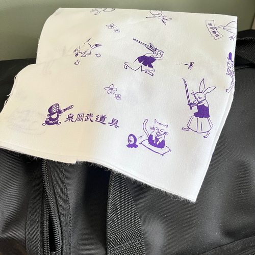 鳥獣戯画【剣道編】オリジナル手ぬぐい紫 ハンカチ・手ぬぐい Arisa
