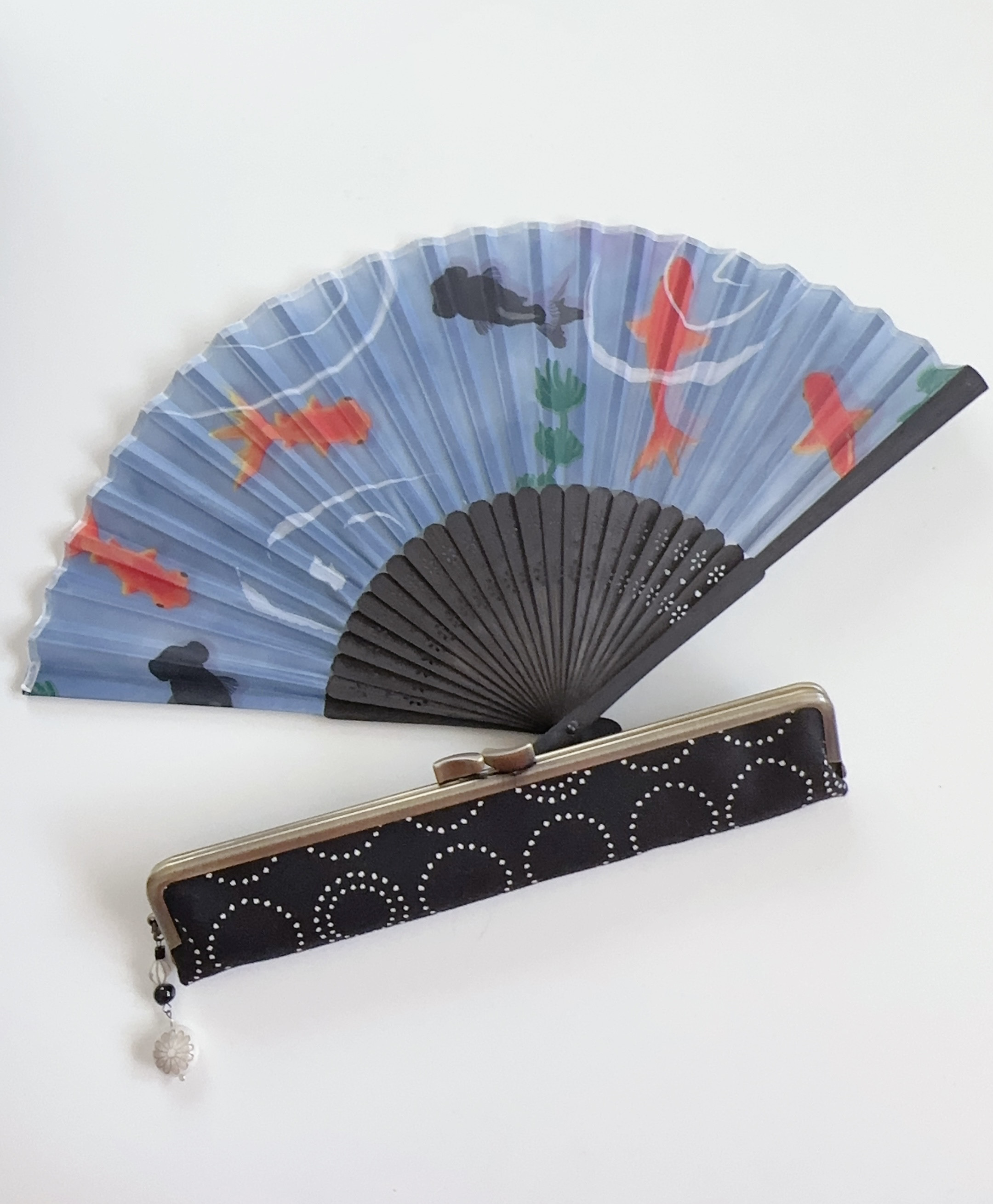金魚 モダン ドット サークル がま口 扇子ケース ＆ 扇子 セット