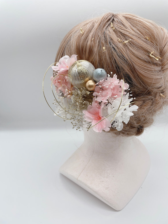 和装髪飾り 水引×金箔 さくらピンク ヘッドドレス（アクセサリー
