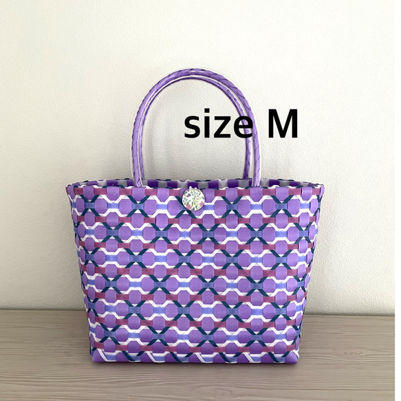 プラカゴ 花柄 Mサイズ パープル あじさい バスケット エコバッグ かご