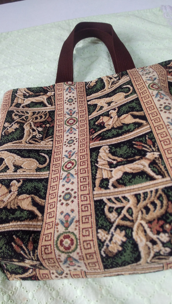 古代柄ゴブラン織トートバッグ 6枚目の画像