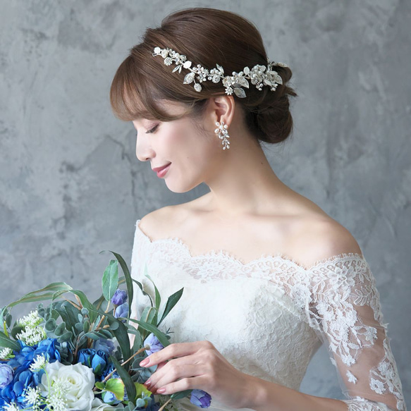 エミリアイヤリング/ピアス（TE-16)|結婚式 ウエディング 挙式 小枝 パール 花嫁 ビジュー 淡水 真珠 小ぶり 8枚目の画像