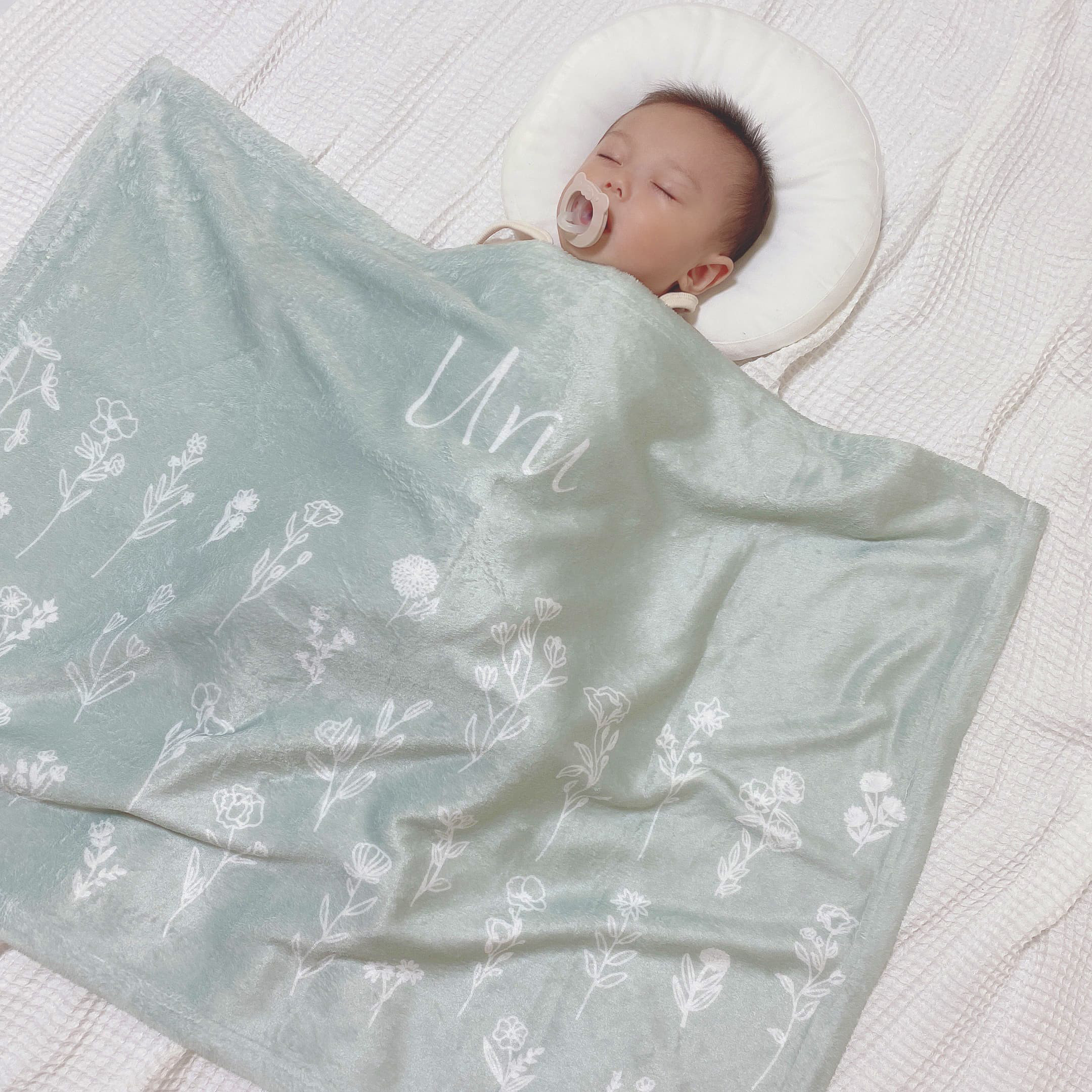 出産祝い 男の子 名前入りブランケット ボタニカル・ミスティミント