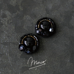 marco・black　onyx round 004 ビーズ刺繍　小ぶり3連 1枚目の画像