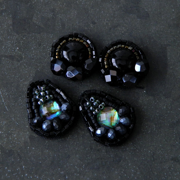 marco・black　onyx round 004 ビーズ刺繍　小ぶり3連 5枚目の画像