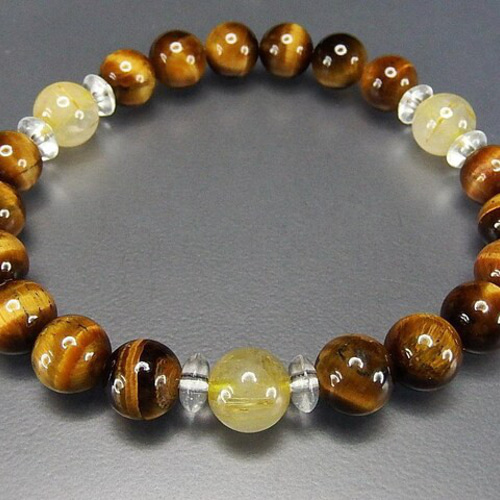 ゴールドルチルクォーツ タイガーアイ約8mm天然石ブレスレット数珠