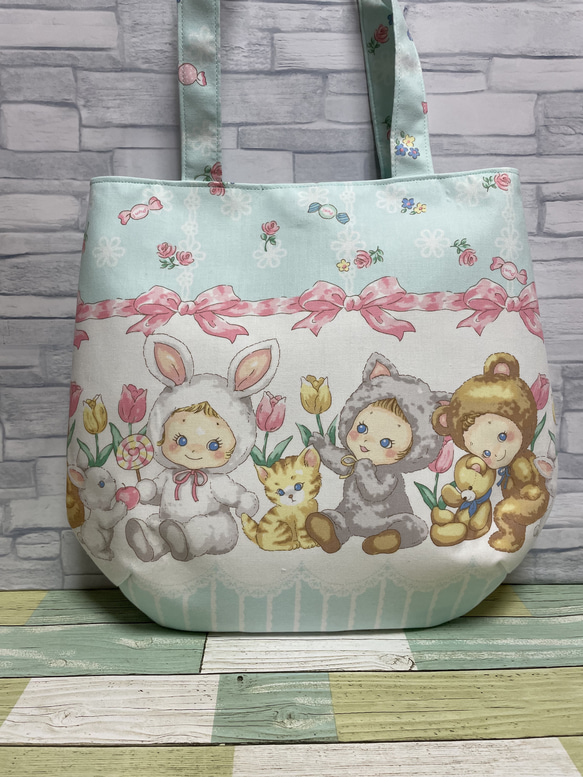 まぁるいトートバッグ　ぷにぷにキャンディ　ハンドメイド 3枚目の画像