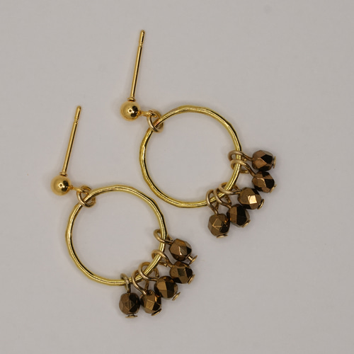 真鍮×ブラウン×槌目模様×フープ ピアス/イヤリング/ブラス/ゴールド 