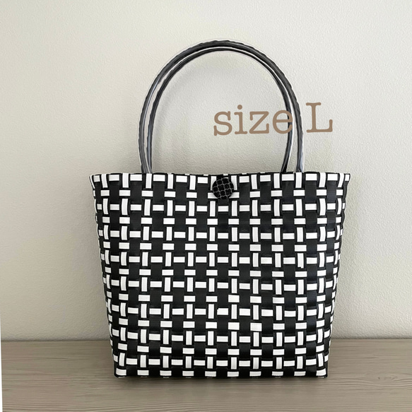 プラカゴバッグ プラカゴ 黒x白 Lサイズ かごバッグ お買い物やお散歩 旅行 温泉