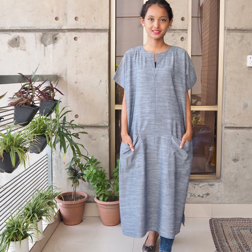 着物リメイク 古布手作り 木綿に刺し子 変型 ジャンパースカート