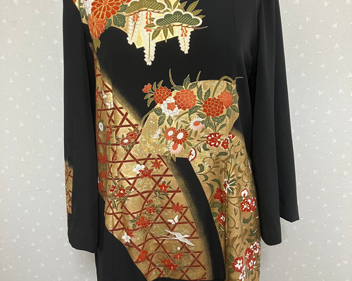 No.74 留袖ドレス ワンピース LからLL 着物リメイク ワンピース