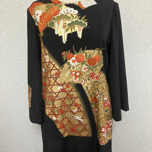 No.74 留袖ドレス ワンピース LからLL 着物リメイク ワンピース