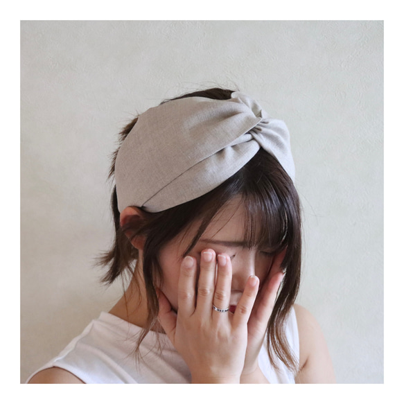 洋服屋さんが作る、ヨーロッパリネン幅広クロスヘアバンド／リネン 