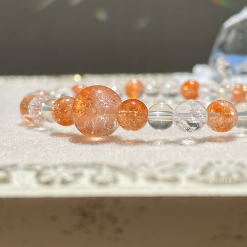 サンストーン＋ゴールデンラブラドライト＋クラック水晶のブレスレット