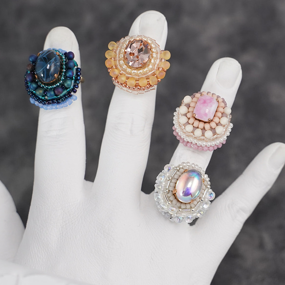 閒聊戒指，也可用於繫圍巾 164 均碼珠繡戒指 粉紅色 Bijou 超大戒指 第8張的照片