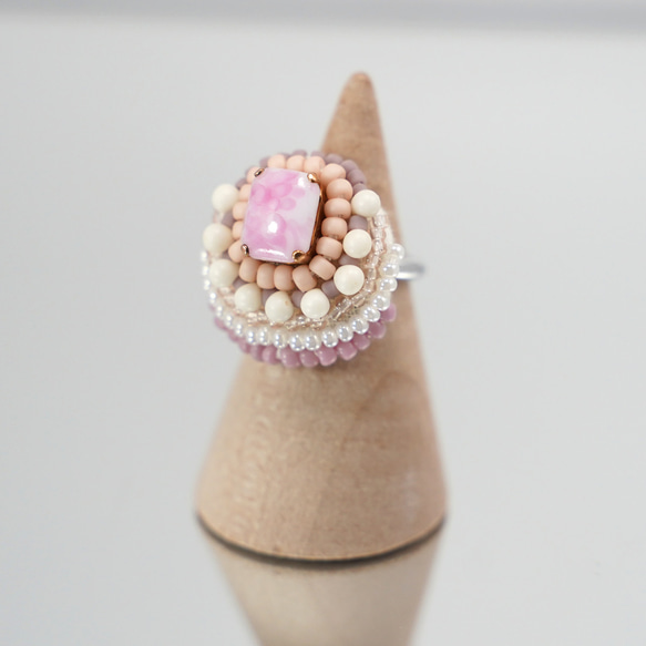 閒聊戒指，也可用於繫圍巾 164 均碼珠繡戒指 粉紅色 Bijou 超大戒指 第7張的照片
