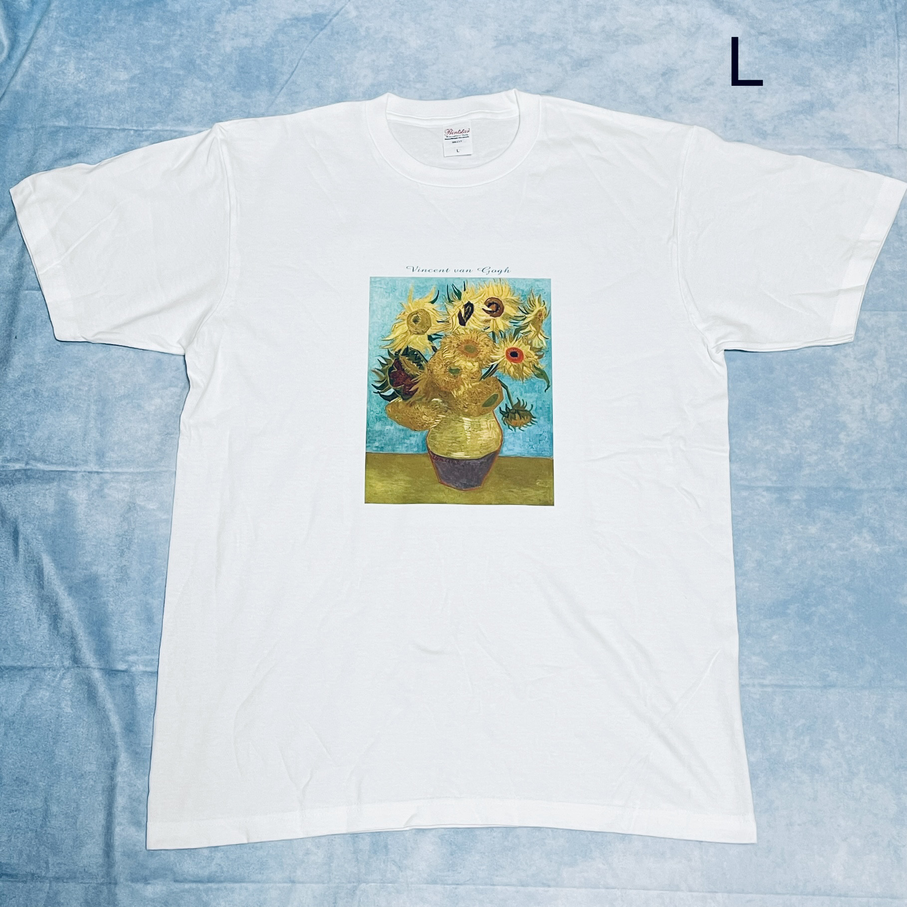 ゴッホ 12本のひまわり 綿5.6オンスTシャツ 白 SMLサイズ有り T