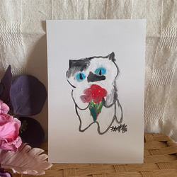 絵画。壁掛け原画【かわいい白猫とティーポット】 絵画 アカザ麦 通販