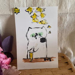 絵画。壁掛け原画【かわいい白猫とティーポット】 絵画 アカザ麦 通販