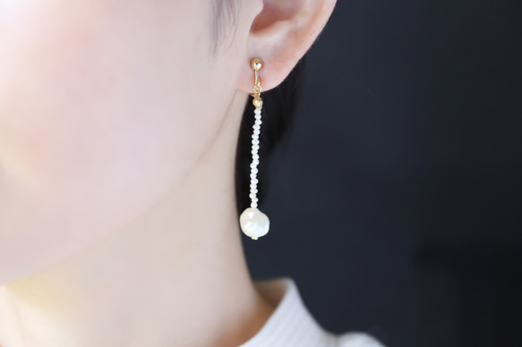 克氏珍珠和小淡水珍珠耳環 [14kgf] ・耳環 (#1046・#1047) 第10張的照片