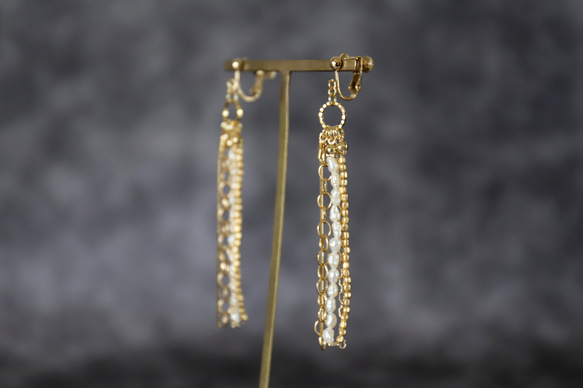 【長度可調！ ] 米淡水珍珠流蘇耳環[14kgf]・耳環(#1050・#1051) 第15張的照片