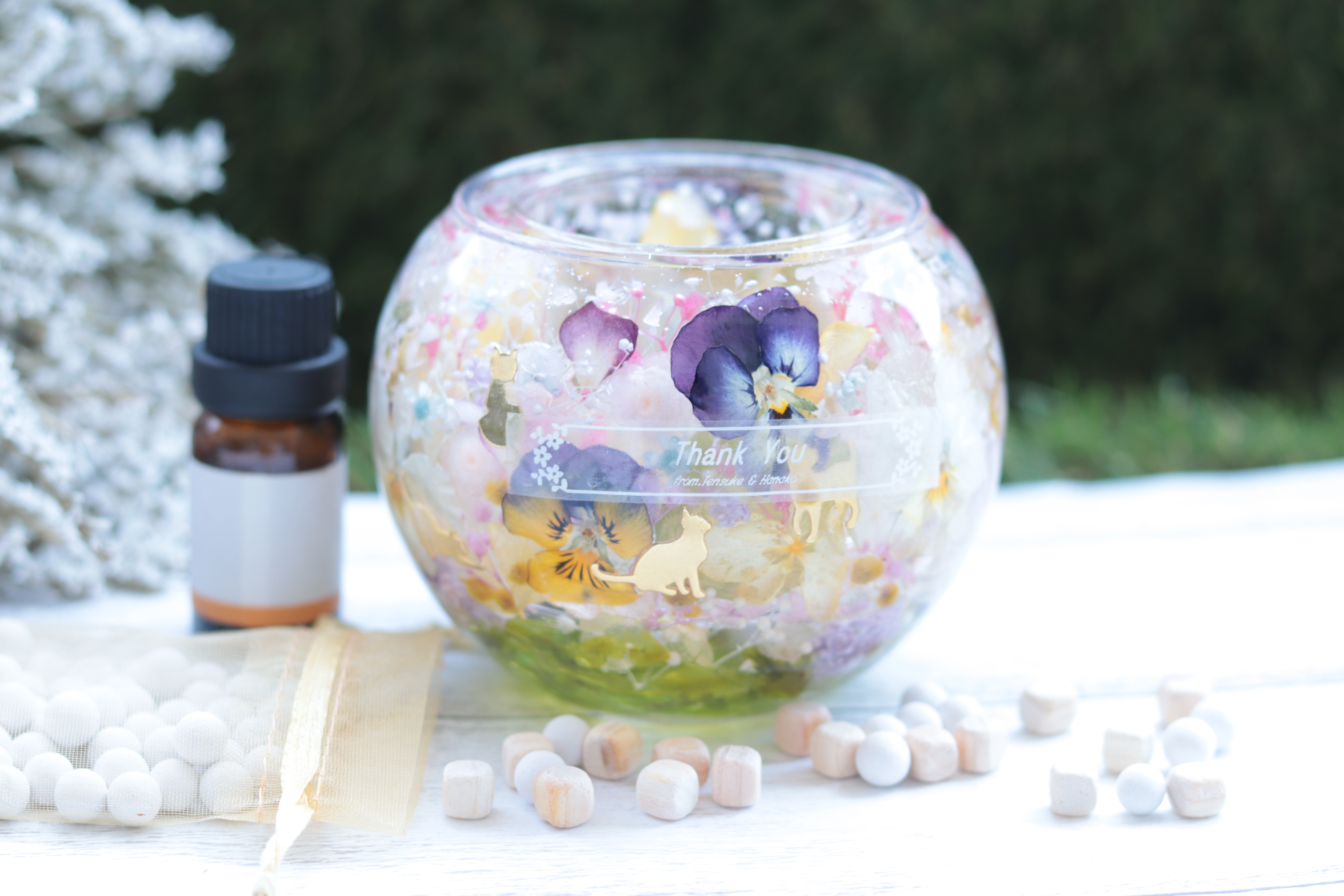 【選べるラベル】猫のお散歩～ローズクォーツ～キャンドルホルダー＊母の日・就職・結婚・誕生日・誕生石