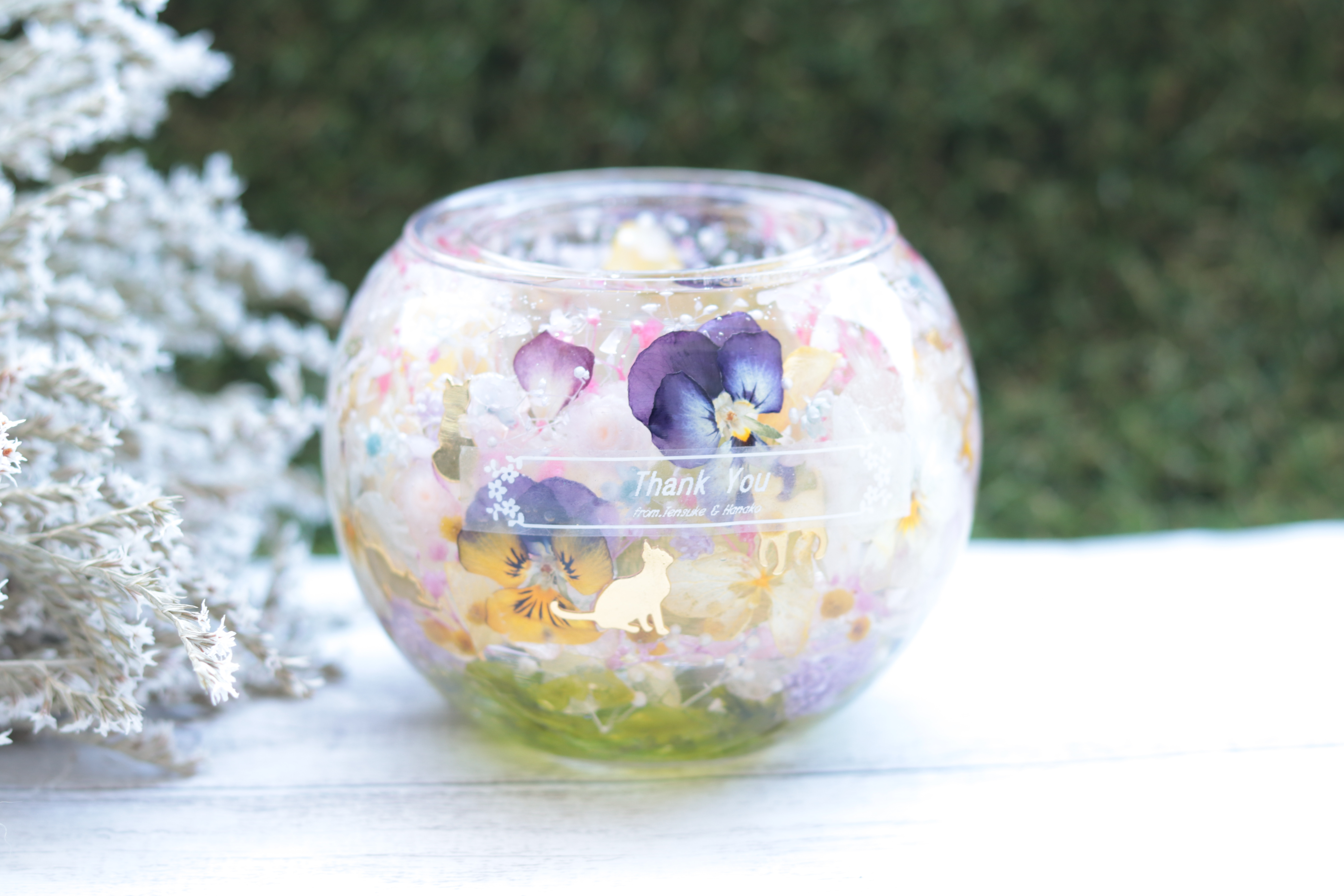 【選べるラベル】猫のお散歩～ローズクォーツ～キャンドルホルダー＊母の日・就職・結婚・誕生日・誕生石