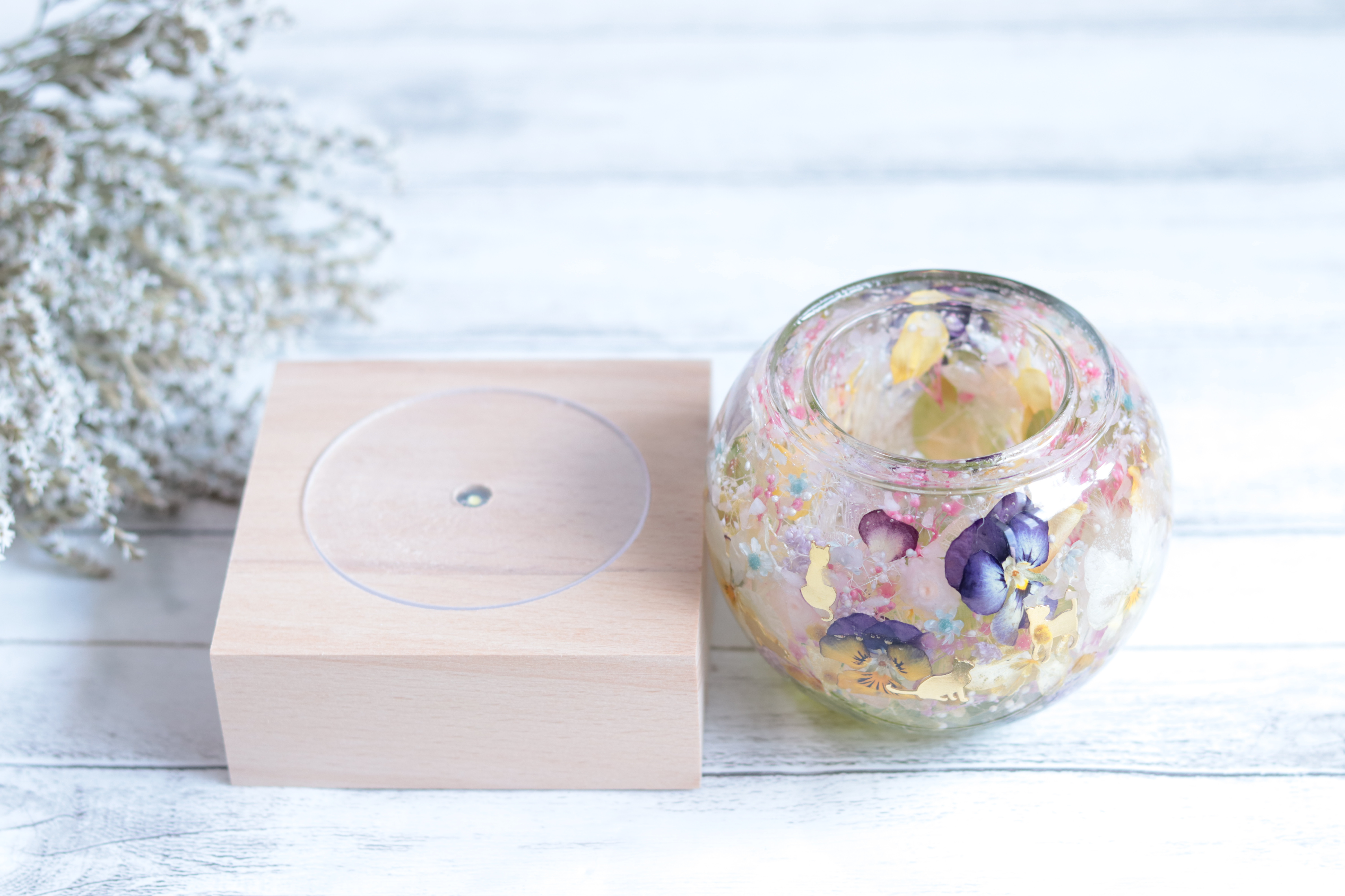 【選べるラベル】猫のお散歩～ローズクォーツ～キャンドルホルダー＊母の日・就職・結婚・誕生日・誕生石