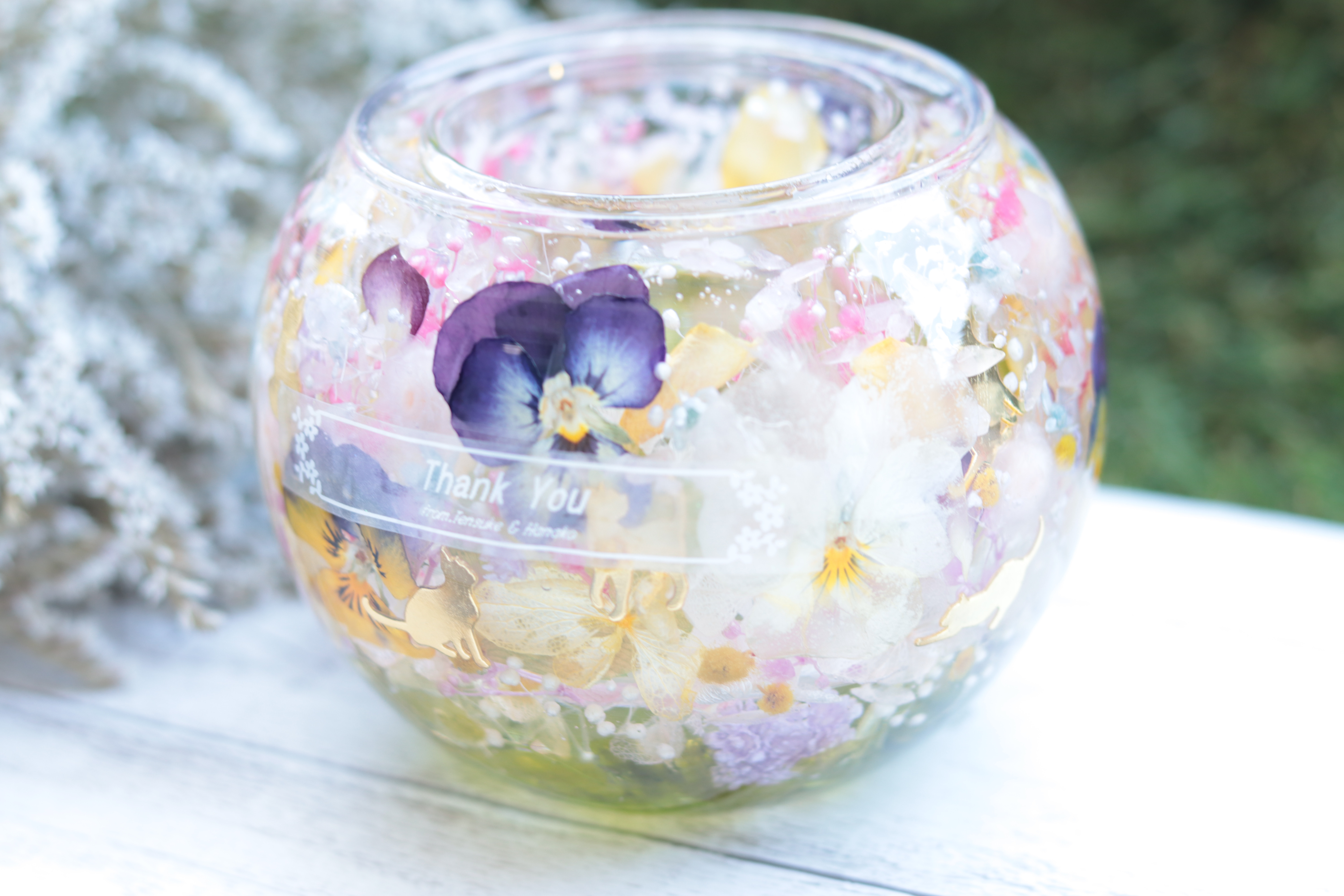 【選べるラベル】猫のお散歩～ローズクォーツ～キャンドルホルダー＊母の日・就職・結婚・誕生日・誕生石