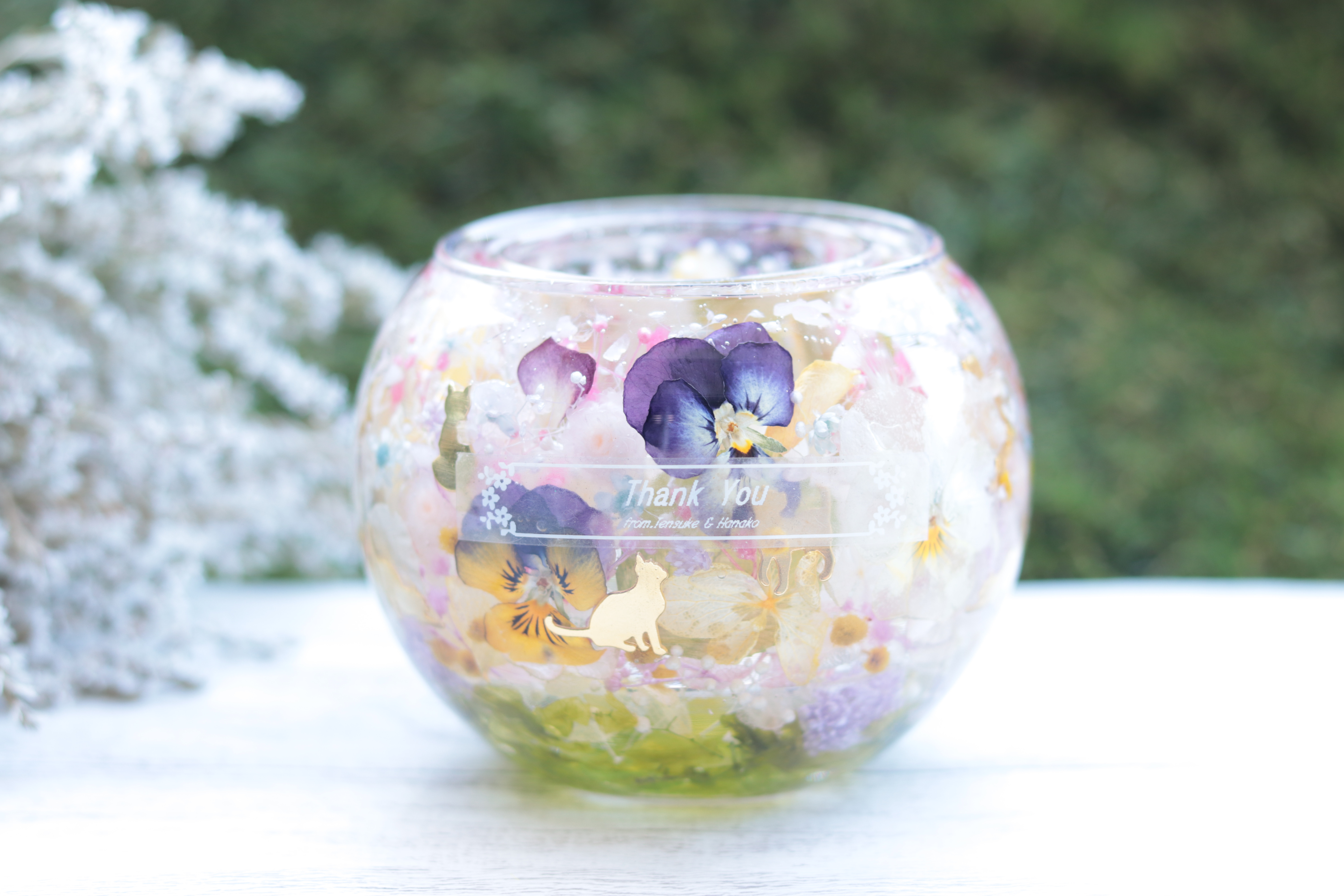 【選べるラベル】猫のお散歩～ローズクォーツ～キャンドルホルダー＊母の日・就職・結婚・誕生日・誕生石