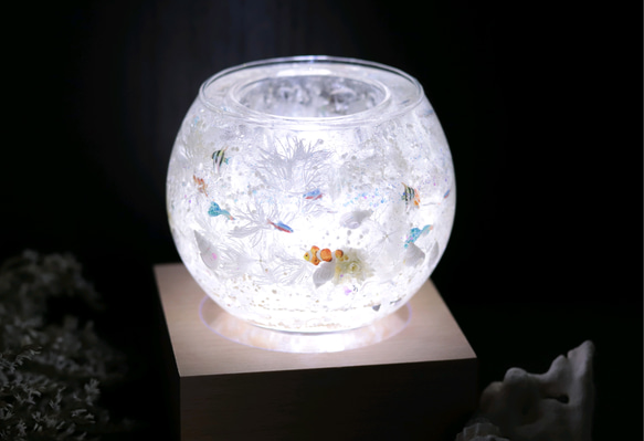 「カクレクマノミたちの水晶の海の世界」キャンドルホルダー&木製LEDコースターセット＊プリザーブドフラワー＊水晶 1枚目の画像