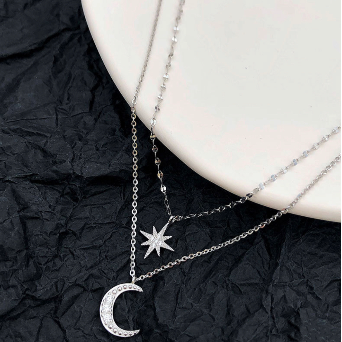 シルバー925 2連 月 ＆ 星 チャーム ネックレス ネックレス