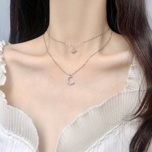 ☺*︎様 ベルチャームネックレス シルバー925 2連 月 ＆ 星 チャーム ネックレス ネックレス