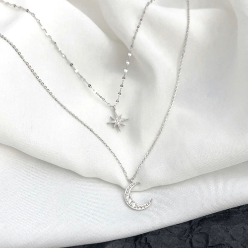 シルバー925 2連 月 ＆ 星 チャーム ネックレス ネックレス