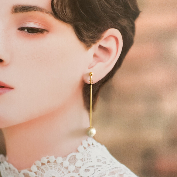 イヤリング】コットンパール ゴールド 角棒 揺れる サージカル