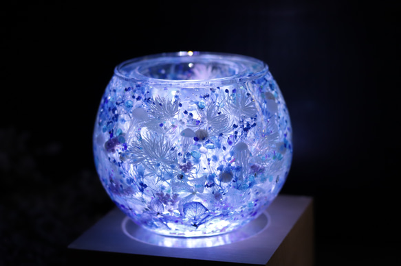 【選べるラベル】「海月(クラゲ)と水中花」キャンドルホルダー&木製LEDコースターセット＊固まるハーバリウム 4枚目の画像