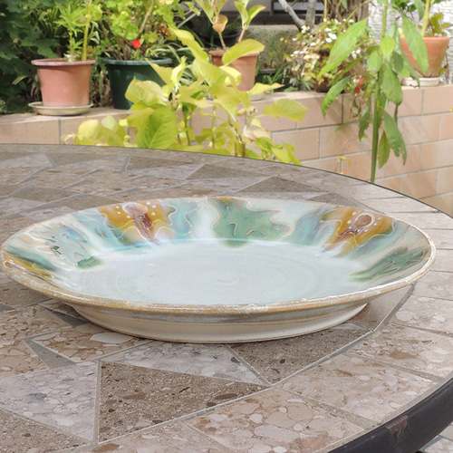 陶器 釉彩のプレート 流れる釉薬のお皿 中皿 Chao chao 通販 16340332